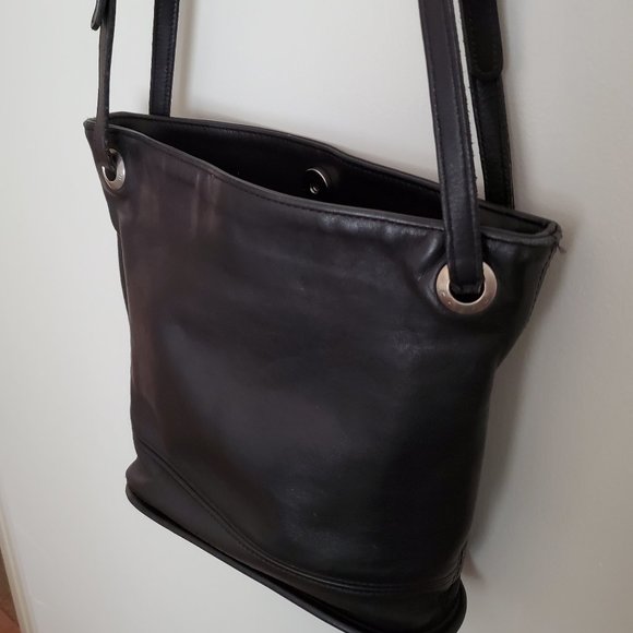 Vtg Black Coach Leather Bucket Shoulder Handbag Purse C8C-4241 - Picture 2 of 14